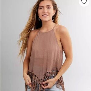 Mustard Seed Brown Asymmetrical Cut Out Tank Top